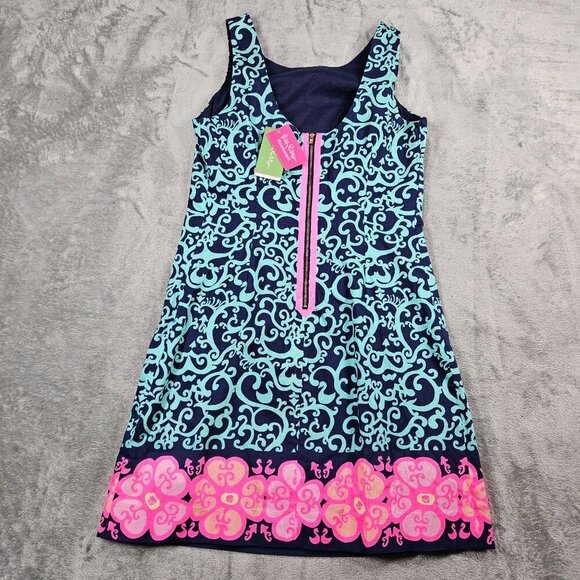 Lilly Pulitzer Dress Womens 6 Navy Delia Shift Fountain Hopping Engineered NEW - Picture 6 of 11